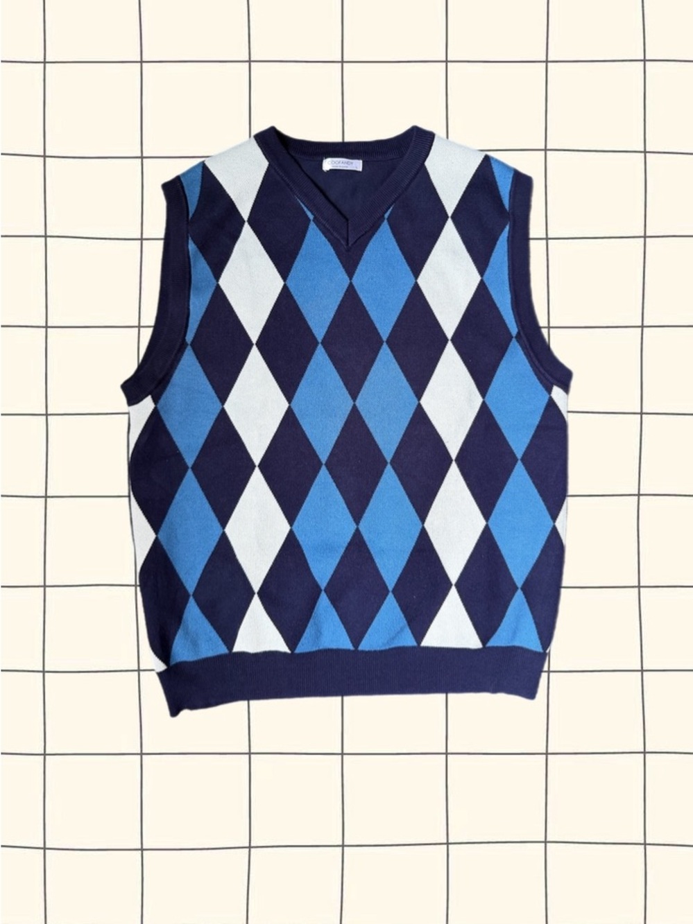 Coofandy - Argyle Knit Vest in Navy, Light Blue & White
